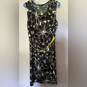 Sleeveless Black & White Summer Dress With Bright Yellow Belt